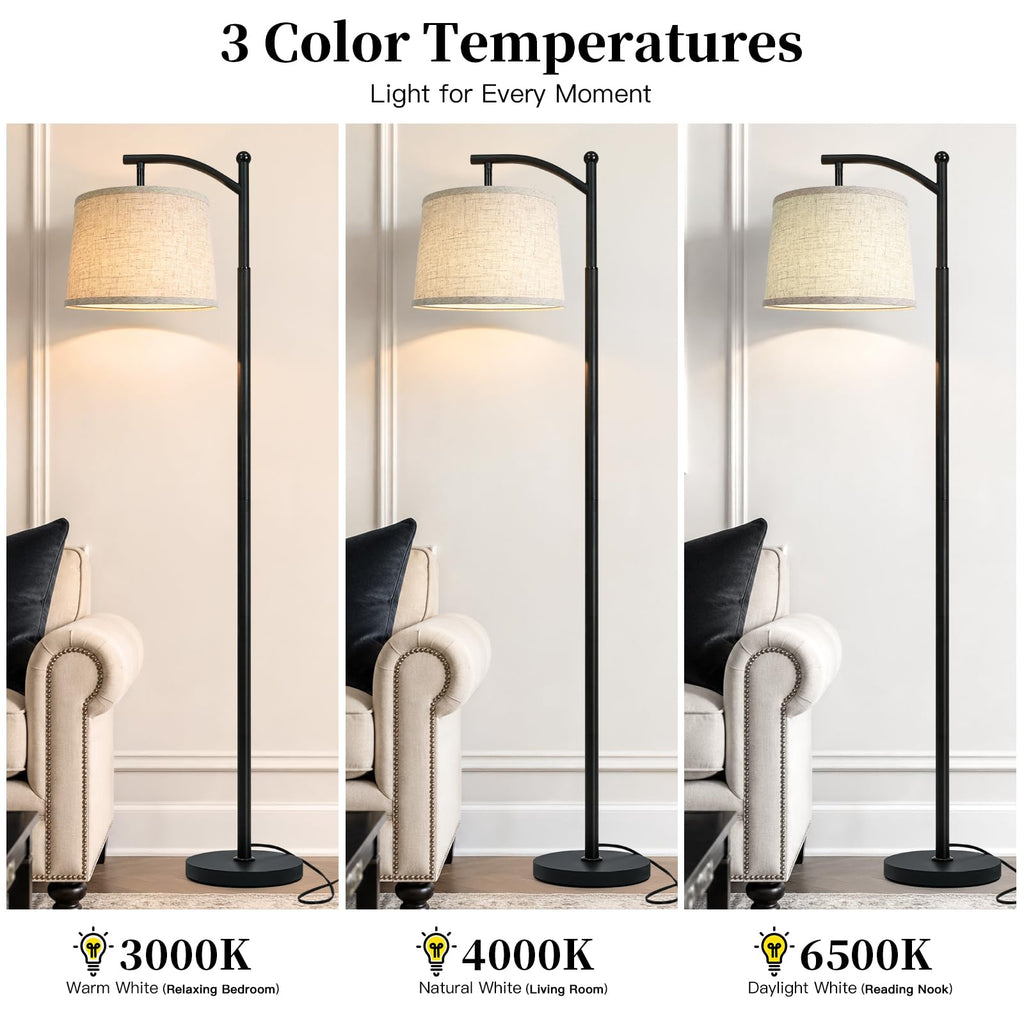 Black Arc Floor Lamp, 62.5" Tall Mid Century Modern Standing Lamp with Foot Switch & 3 Color Temperatures & Remote
