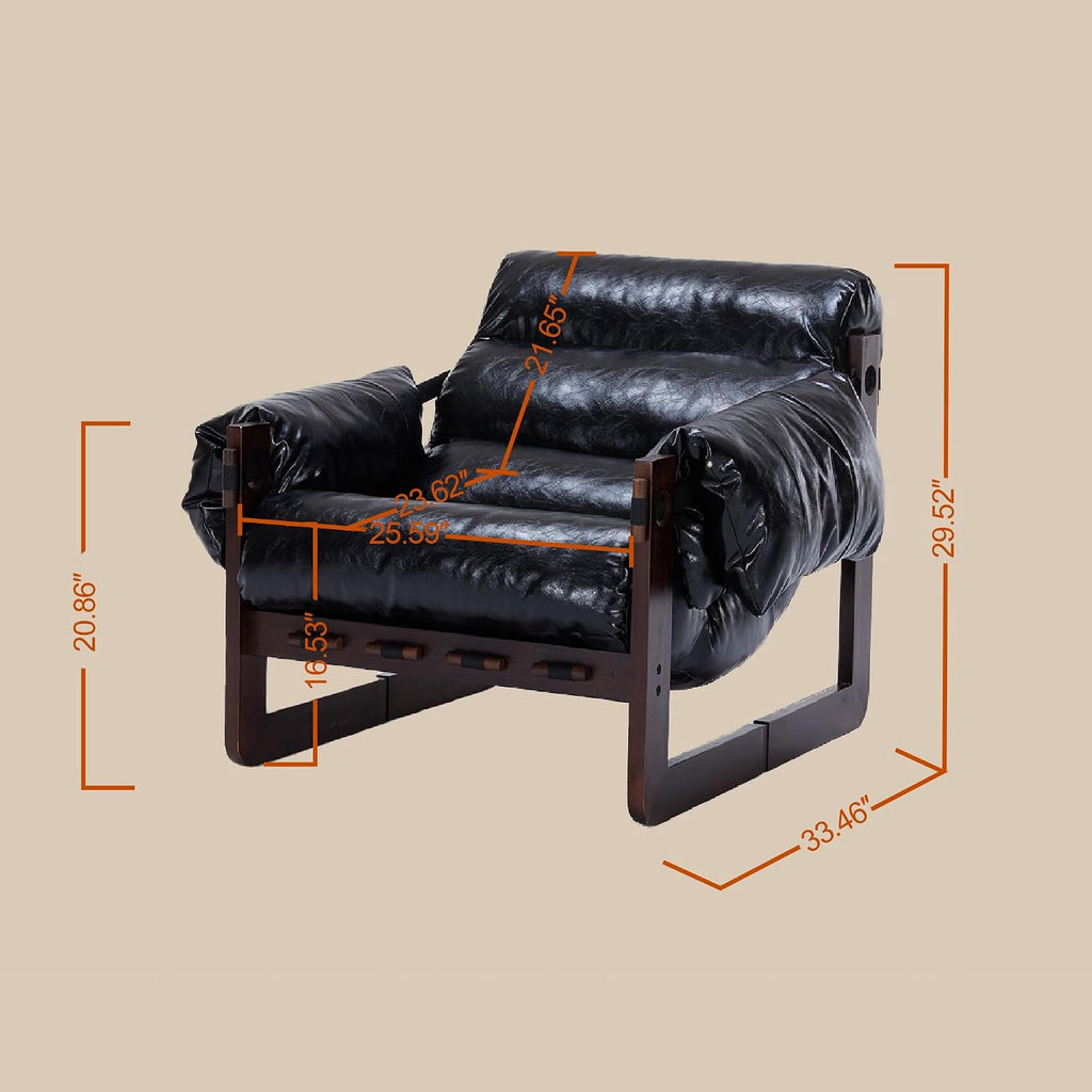 25.6" Lounge Chair with Removable Armrests, Vintage Oil Wax Leather Accent Chair, Mid-Century Modern Style, Antique