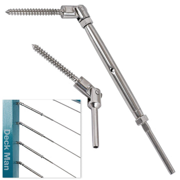 1/8 inch T316 Stainless Steel Adjustable Angle Single-Screw Cable Railing Kit/Hardware for Wood Posts, Marine Grade