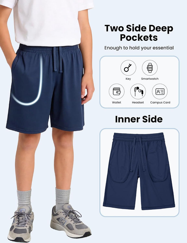 5 Pack Boys Athletic Shorts Basketball Quick Dry with Pockets