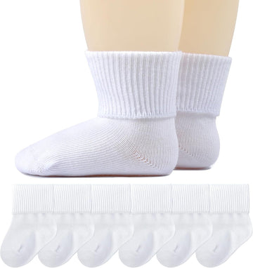 Baby Socks Girls Seamless Crew Socks Baby Boys Infant Turn Cuff Sock Baptism 6 Pack