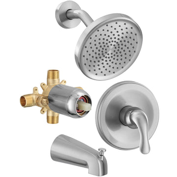 Tub Shower Faucet Set with Valve, Tub and Shower Faucet Set Complete Brushed Nickel, Single-Handle Tub and Shower