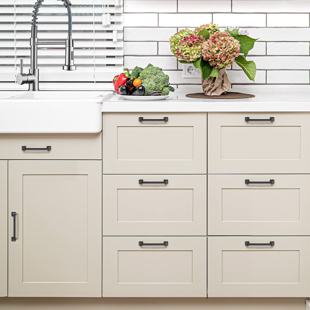 Matte Black Square Foot Arch Cabinet Pulls 5 Inch 30 Pack