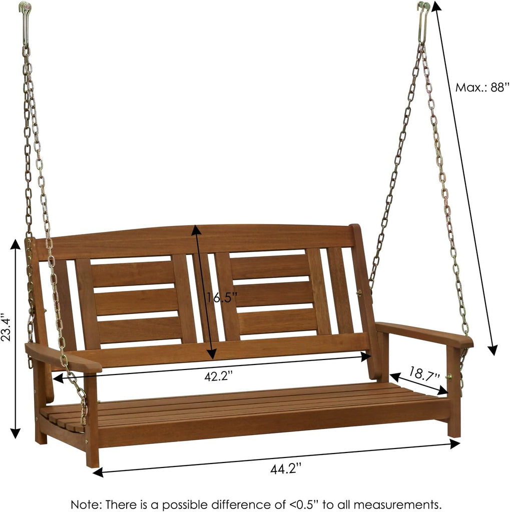 Tioman Hardwood Patio / Garden / Outdoor 4ft Porch Swing, 2 Seater with Hanging Chains, Natural