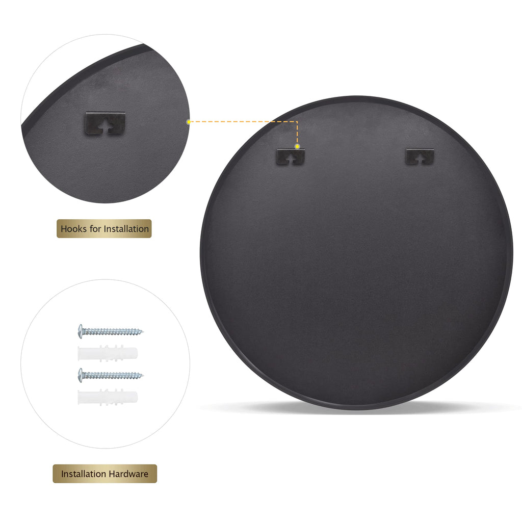 Black Round Bathroom Mirror 23.6", Thin Metal Frame Wall Mirror