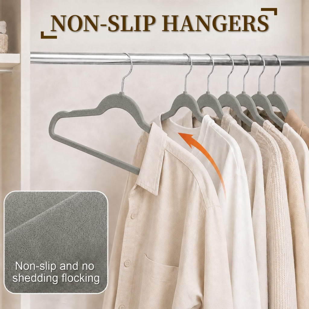 Velvet Felt Hangers 50 Pack, Non Slip, Slim, Space Saving, Gray