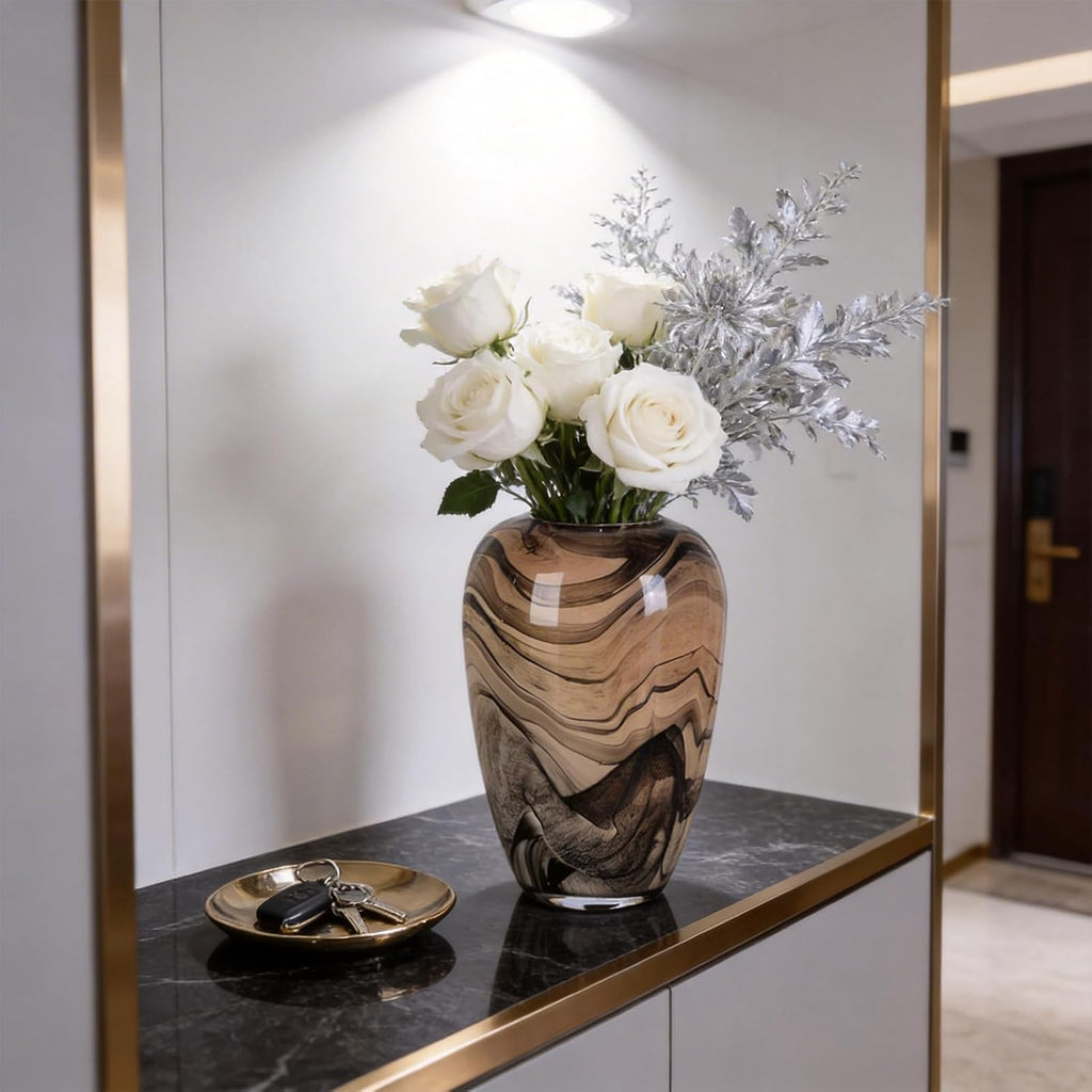 Hand Blown Glass Vase Decorative Flower Vase Decor Living Room Bedroom Office Centerpiece Tabletop Display Modern Art