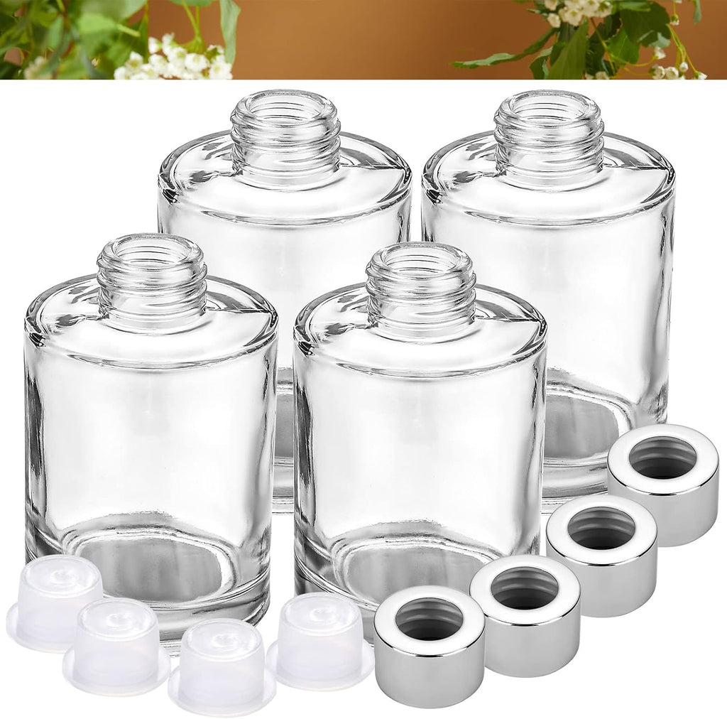 Reed Diffuser Bottles 4 oz Refillable Glass with Silver Caps - Set of 20