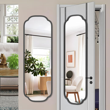 48"x16" Black Door Mirror Full Length Over The Door with Non-Rusting Metal Frame, Modern Full Body Mirror Bedroom