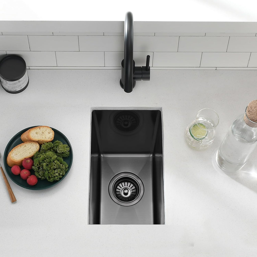 9x15 Black Undermount Small Bar Sink, 9 Inch 16Gauge Undermount Black Small Kitchen Bar Sinks