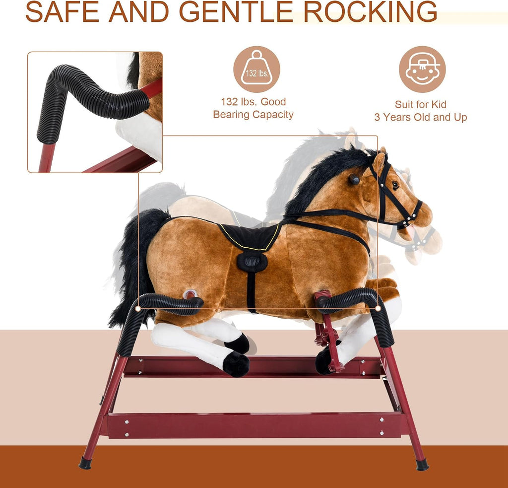 Spring Rocking Horse Durable Plush for Toddlers with Realistic Sounds