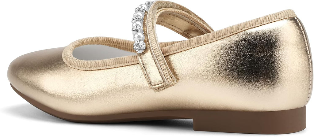 Girls Dress Shoes Beaded Mary Jane Flats for Flower Girl
