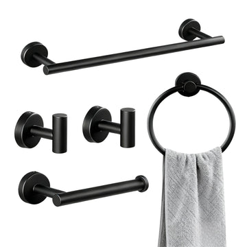 Bathroom Towel Holder Set, 16inch Wall Mounted Black Towel Bar Set, Black Bathroom Hardware, 5 Pieces Towel Rack Set