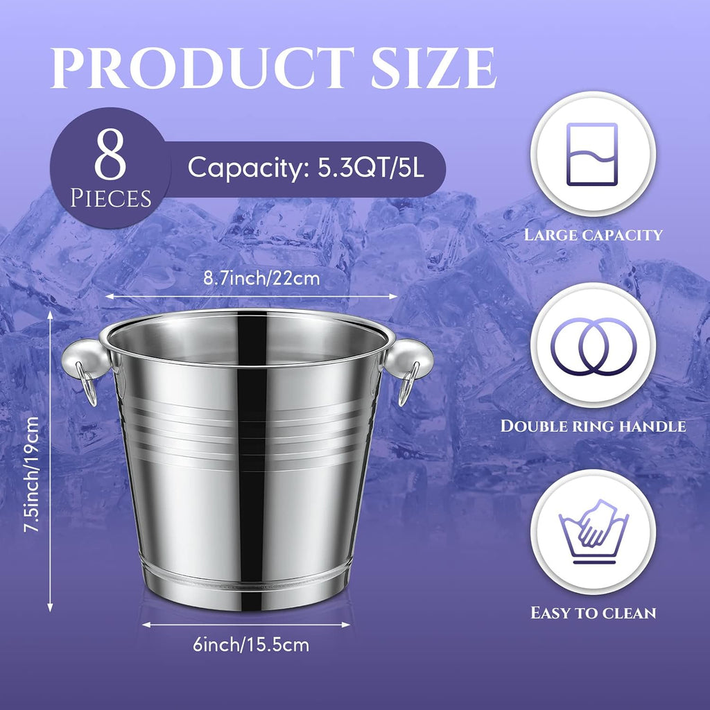 Stainless Steel Ice Bucket Champagne Bucket, Silver - Set of 8