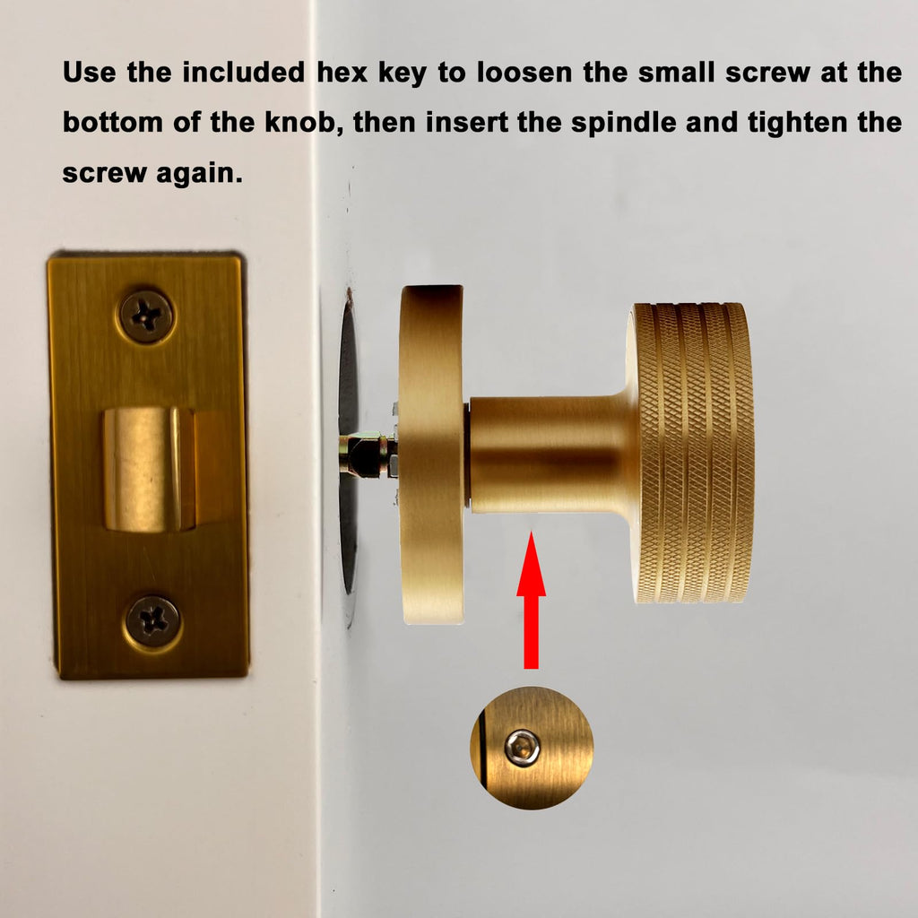 Knurled Brass Privacy Door Knob - Solid Brass Industrial Style Handle with Brushed Finish - Fixed 70mm Backset Doors