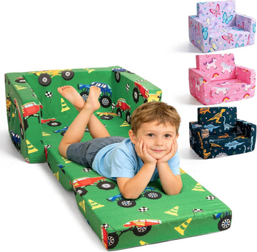 Toddler Couch, in-1 Foldable Kids Comfy Chair & Lounger, Monster Truck