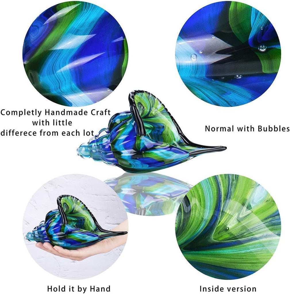8" Glass Conch Figurines, Hand Blown Seashell Art Glass Sculpture