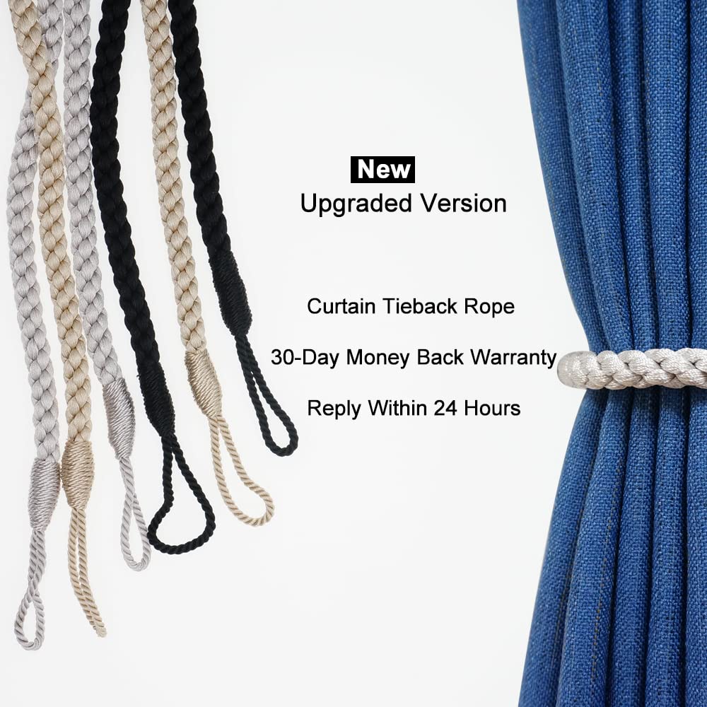 Curtain Tiebacks Ropes, 2pcs Decorative Handmade Tie Backs Curtain Holdbacks Holders Cord for Window Sheer Drapes
