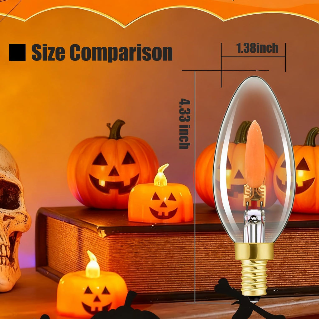 E12 Flickering Flame Light Bulbs, B11 LED Flicker Candelabra Flame Effect Light Bulb for Decoration, Clear Glass CA11