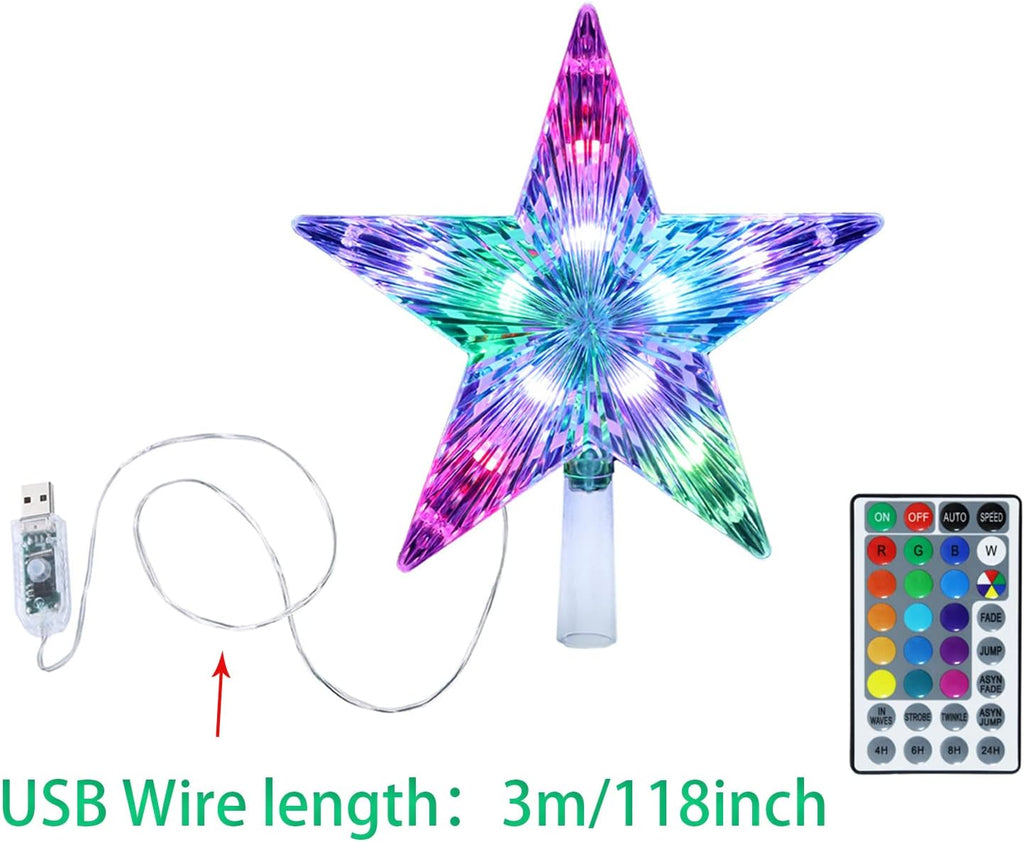 Christmas Tree Topper, LED 24 Modes Color Changing 9.5" Christmas Tree Toppers Star Lighted, Remote Controller