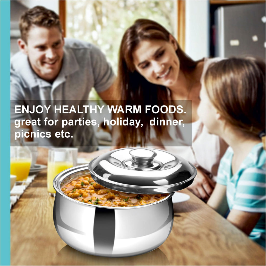 Large Insulated Casserole Dish with Lid 1500ml. Stainless steel Hot Pot Food Warmer/Cooler -Thermal Soup/Salad