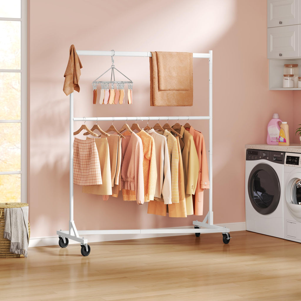 Double Rod Z Rack, Rolling Clothes Racks with Z-Base, Adjustable Clothing Rack, Standing Clothes Rack, Metal Clothing