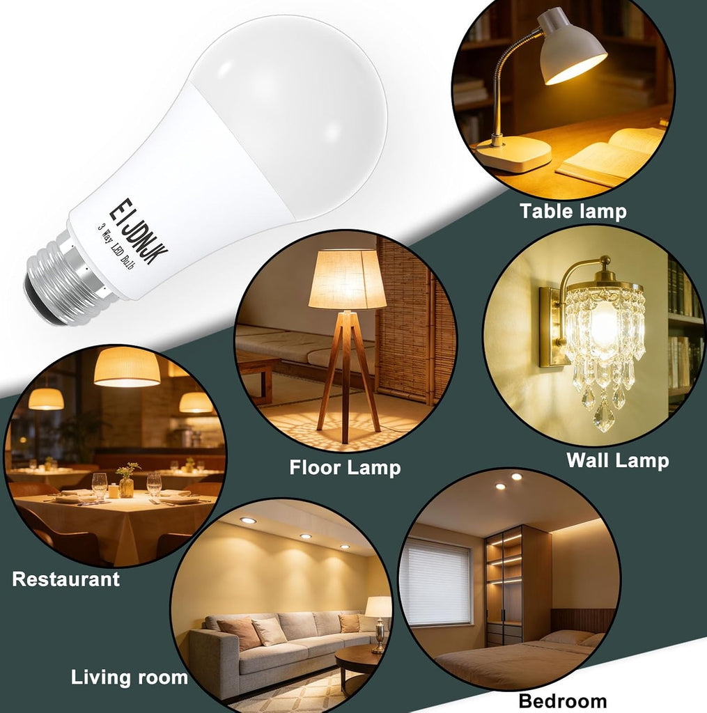 3 Way LED Light Bulbs 30 70 100 W Equivalent Soft White 3000K 2-Pack,Three Way Light Bulbs A19 E26 Base, 3 Way Light