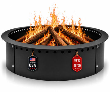Smokeless Fire Pit Insert 46" - Steel Foldable Round Fire Pit Ring with Air Vents and Coller Support - DIY Fire Ring