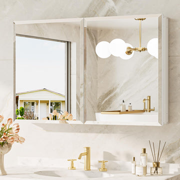 36 x 24 Medicine Cabinet with Mirror, Assembly Required, Wall Mounted Medicine Cabinet with Tempered Beveled Mirror