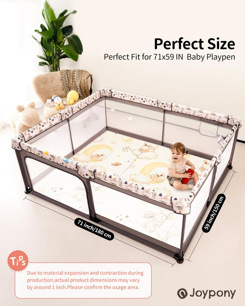 Baby Play Mat 71x59 Inches, Foldable Play Mats for Babies and Toddlers, Waterproof & Anti-Slip Portable Baby Floor