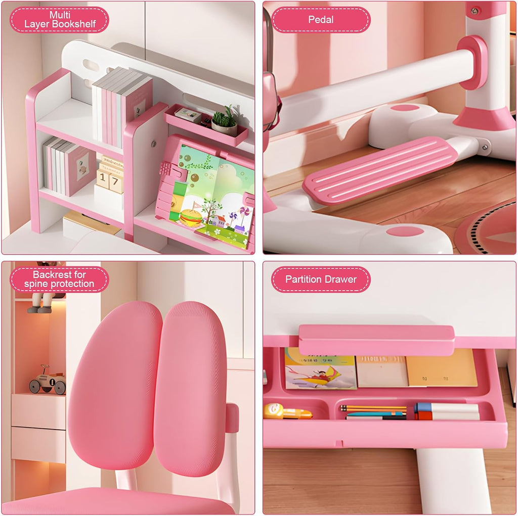 Upgraded Kids Study Desk and Chair Set, Height Adjustable Kids Table and Chairs, Children School Study Homework Desk