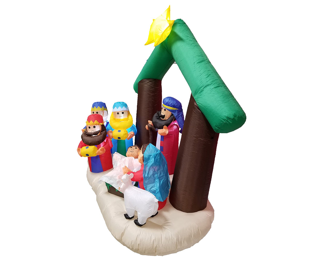 6 FT Christmas Inflatable Nativity Scene with Three Kings, Sheep & Cattle