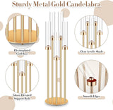 4 Set 5 Arm Gold Candelabra Centerpieces for Table, 35'' Tall Wedding Metal Candlestick Floor Holder Acrylic Clear