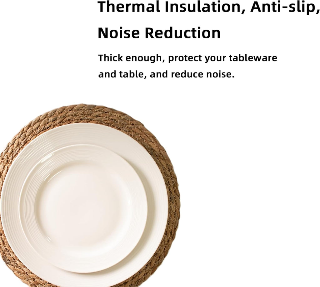 Inch Round Woven Plate Placemats, Farmhouse Rustic Straw Braided Chargers Place Mats, Large Boho Cattail - Set of 15