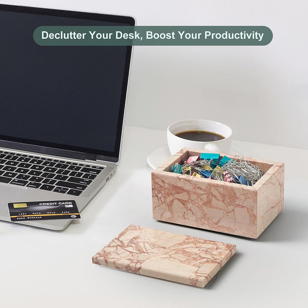 Natural Marble Storage Box with Lid, Rectangular Organizer for Jewelry