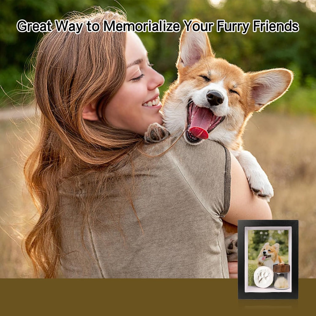 Dog Memorial Shadow Box Frame 5x7 with Paw Print Kit and Fur Keepsake Box Small Pet Memorial Frame Box for Dogs