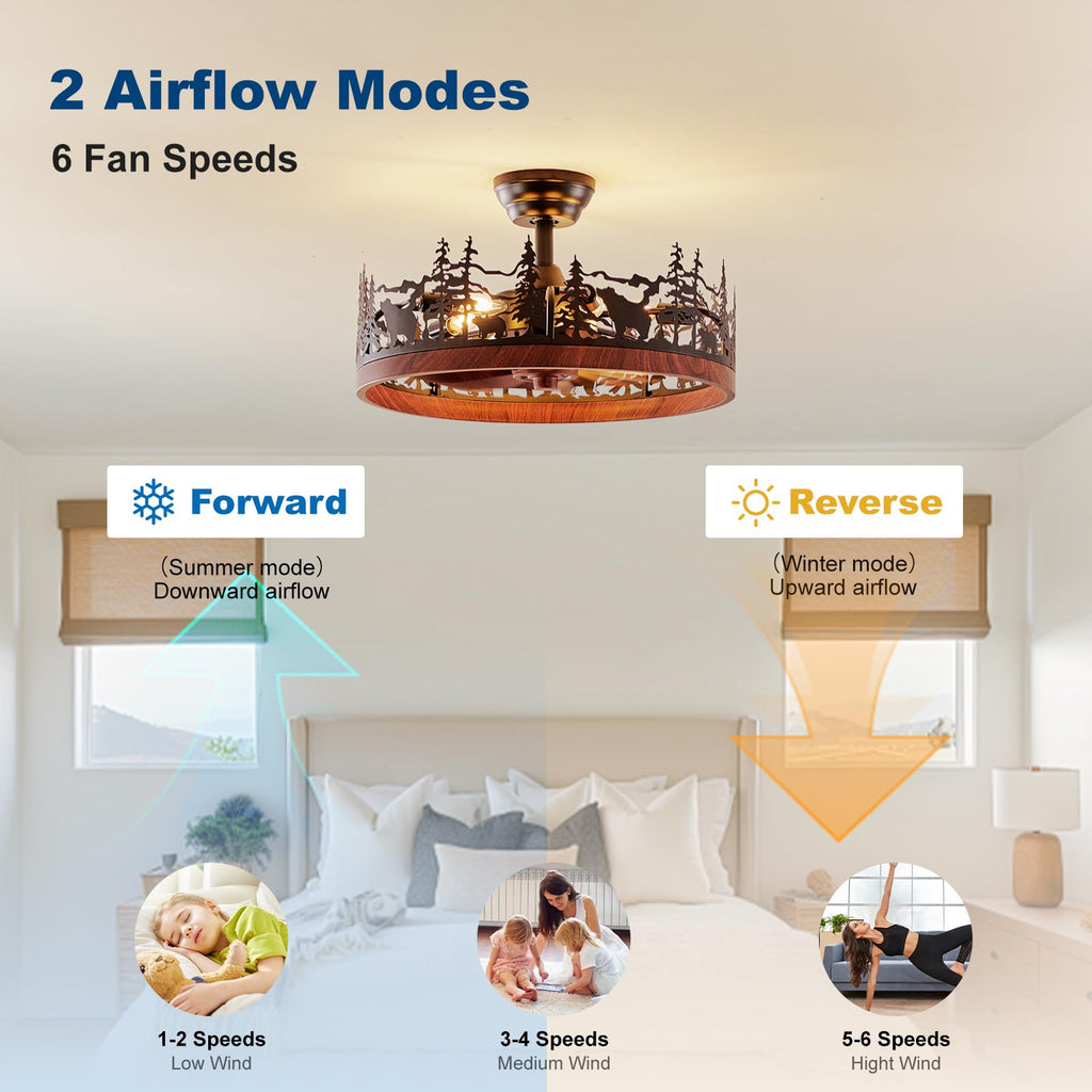 Farmhouse Ceiling Fan with Lights, 21.7" Vintage Rustic Fandelier