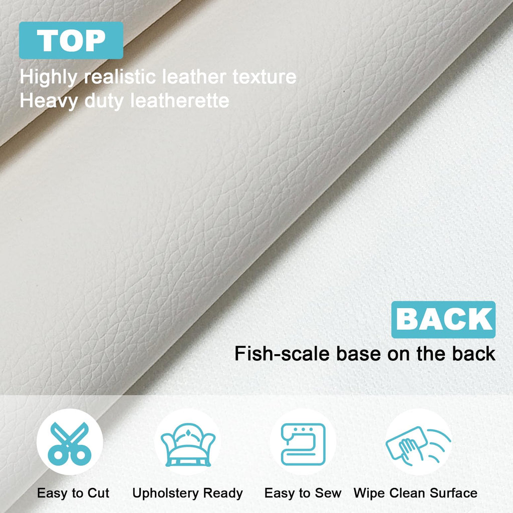 White Faux Leather Fabric 118"×55" Lychee Grain Upholstery Vinyl