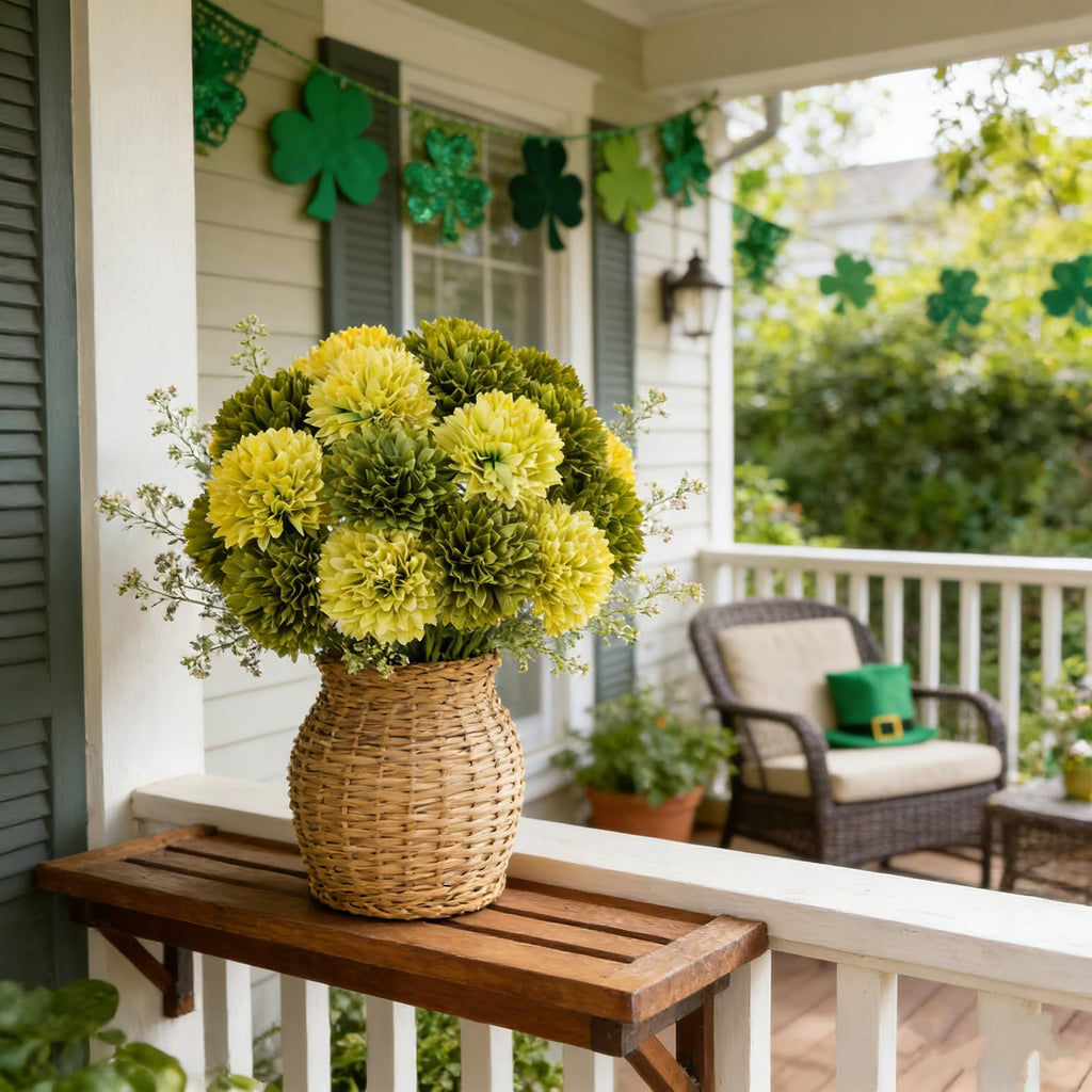 20Pcs Green Chrysanthemum Artificial Flowers Silk Fake Mums