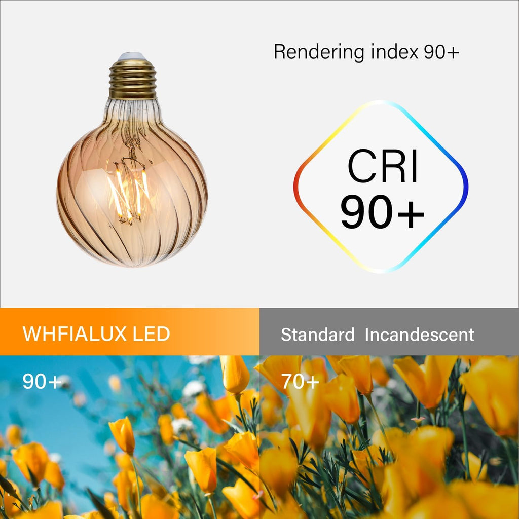 Large Decorative LED Light Bulbs, G30 Amber Glass Diagonal Shape