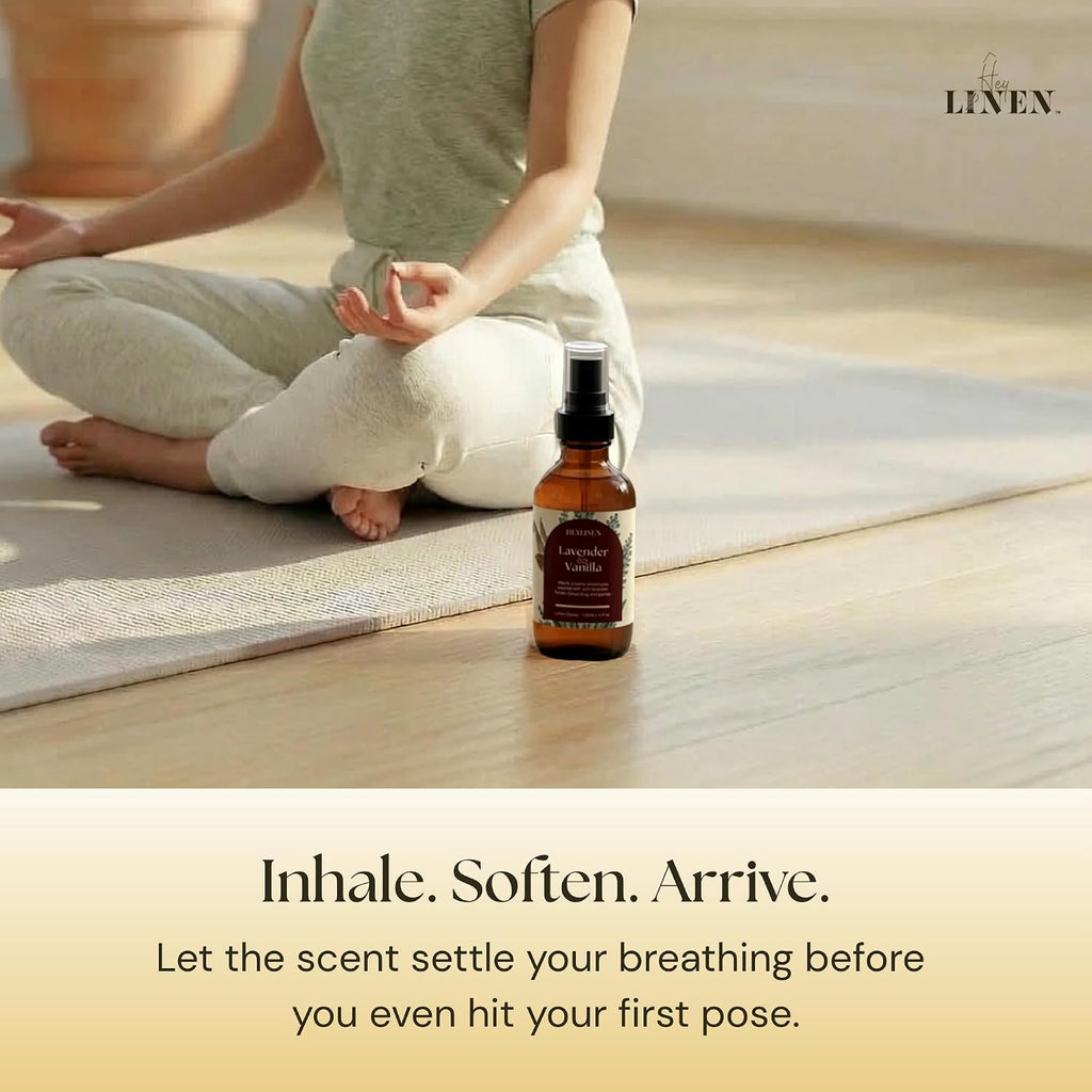 Lavender & Vanilla Linen Spray | Relaxing Aromatherapy Made with Pure Essential Oils | Fabric Freshener for Yoga Mats - Set of 4