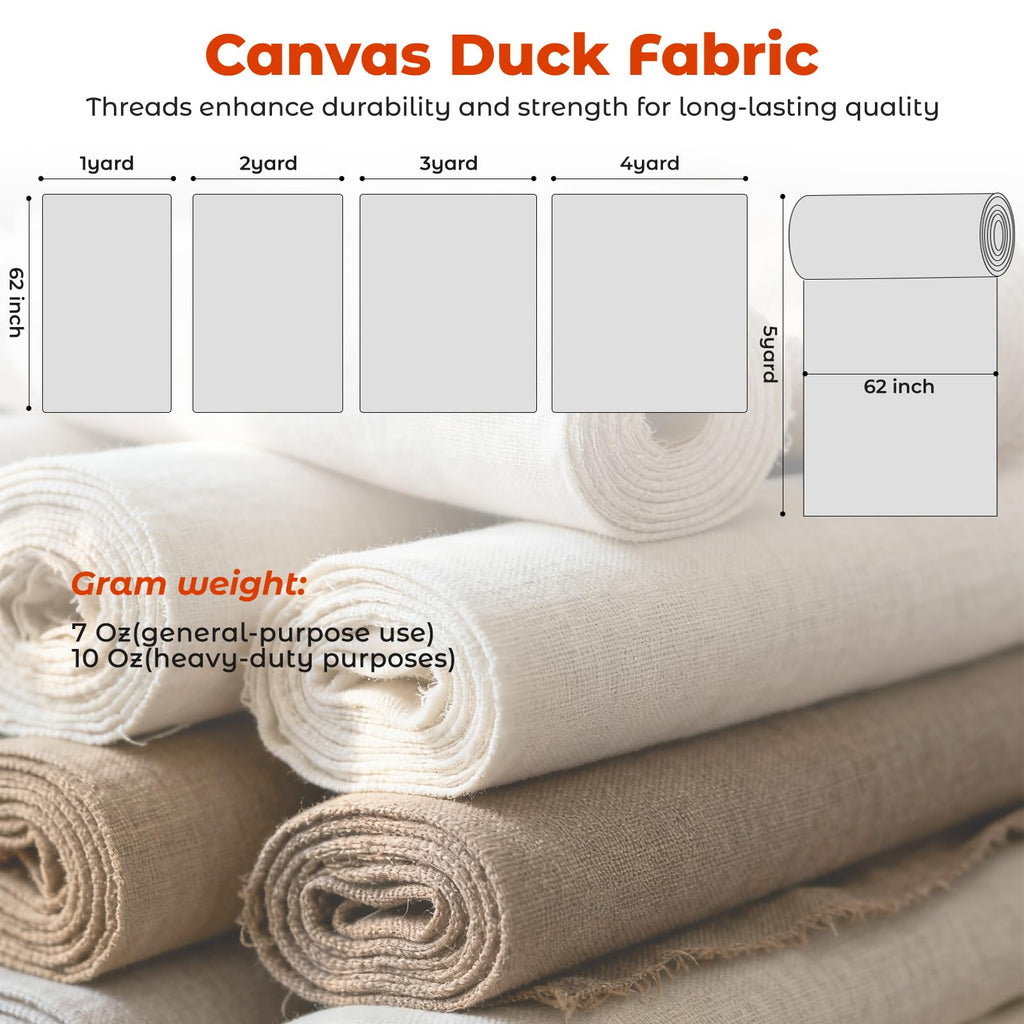 Natural Cotton Duck Canvas Fabric, 60 inches Wide, Heavyweight, for Arts and Crafts (Natural 7oz, 4 Yard)