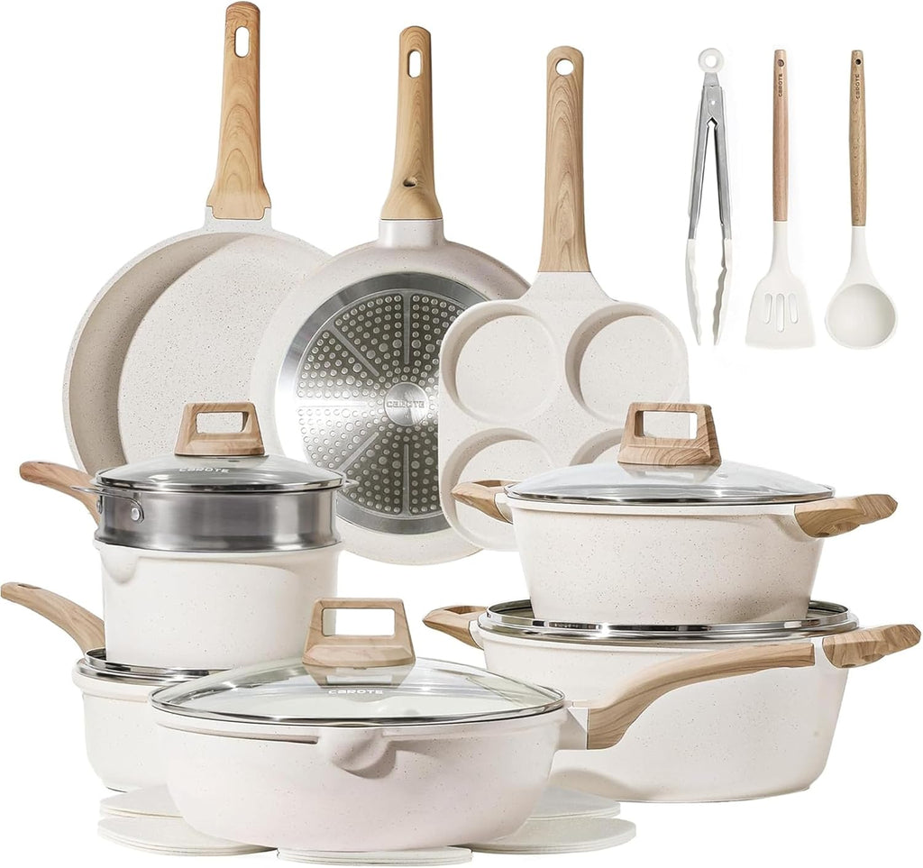21pcs Pots and Pans Set, Nonstick Cookware Sets, with Egg Pan | Induction Kitchen Cooking Set, Durable, Easy Food