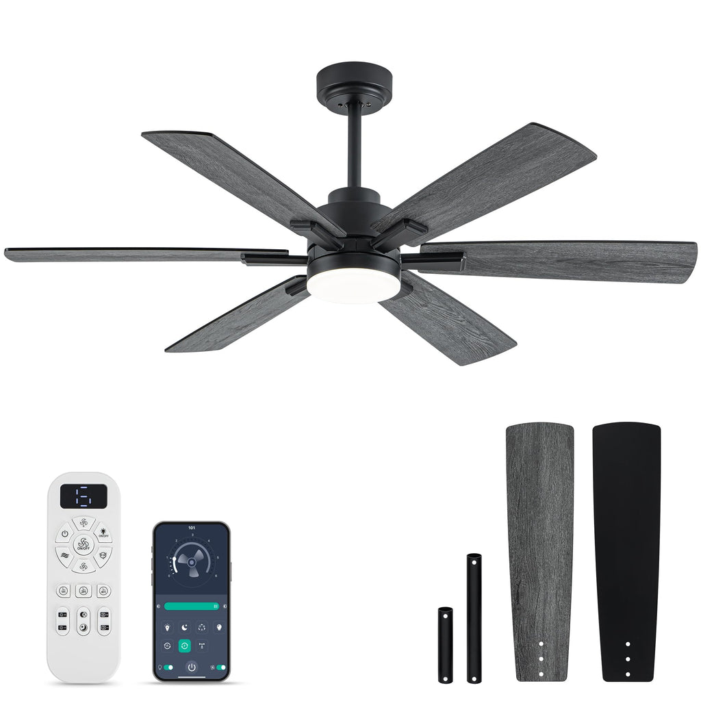 Ceiling Fans with Lights and Remote Control, Black Ceiling Fan with Light 3-Color LED Dimmable, Memory for Lighting