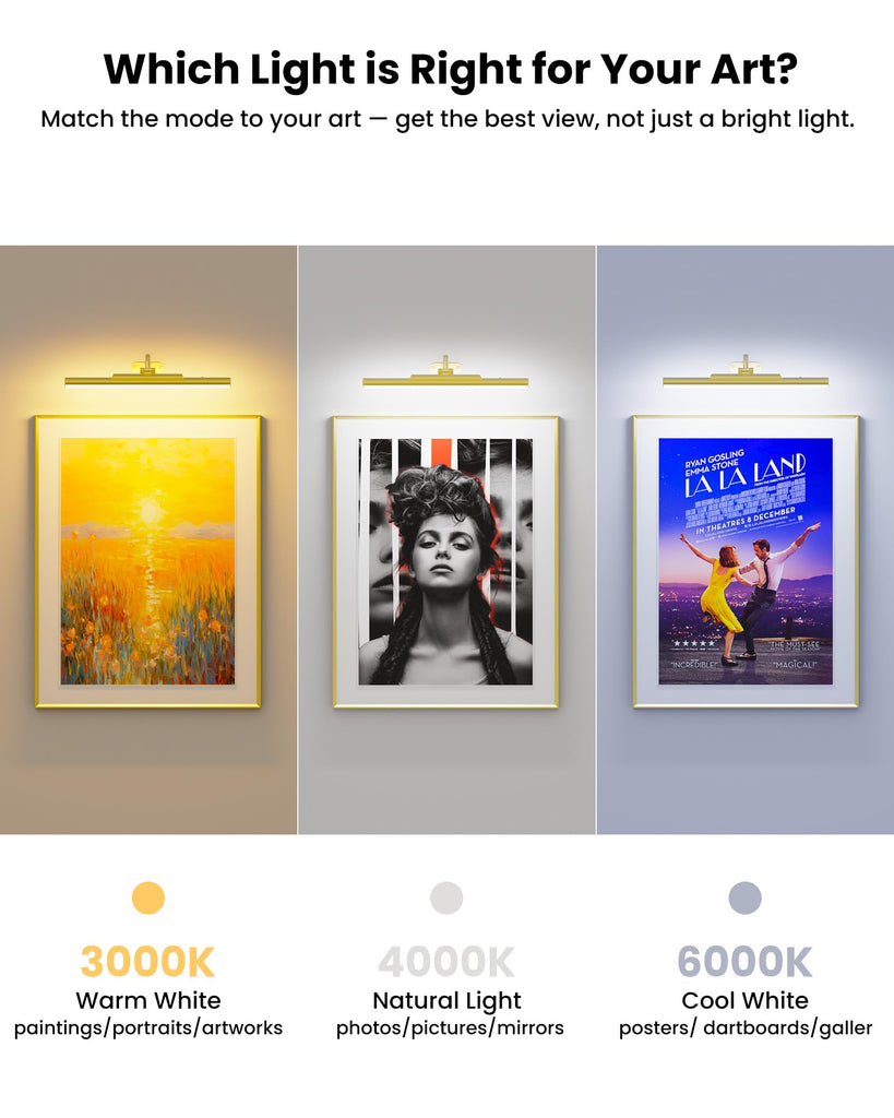 Picture Light for Wall Wireless Rechargeable 16 Inch Gold