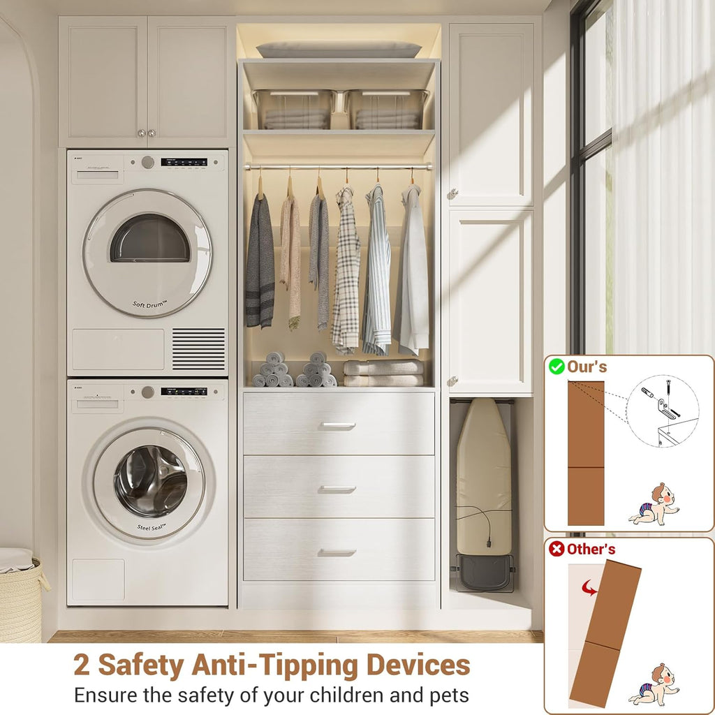4FT Closet Systems with 6 Wood Drawers, Closet System Set of 2 | 48" Closet Organizer System with 2 Hanging Rods & 2