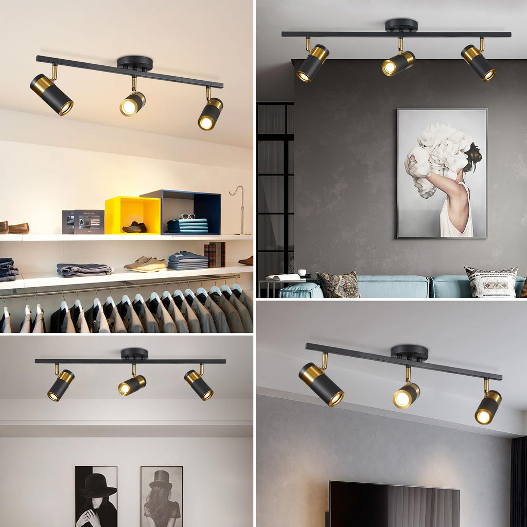 Modern 3 Light Black Track Lighting Kit Adjustable LED Kitchen Track Lighting Fixtures Ceiling Spot Light Fixture