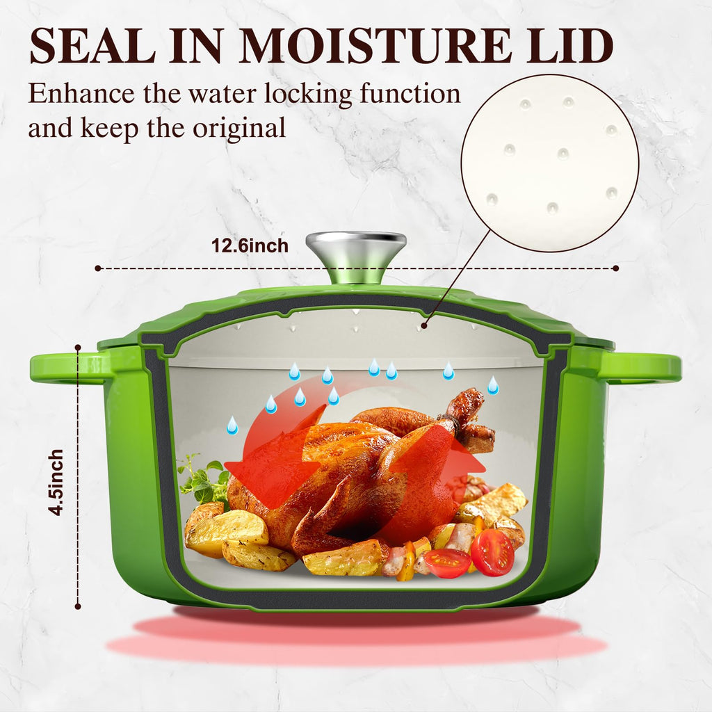 5QT Enameled Cast Iron Dutch Oven Pot with Lid, Heavy-Duty, Cookware for Bread Baking, Braising, Stews, Roasting