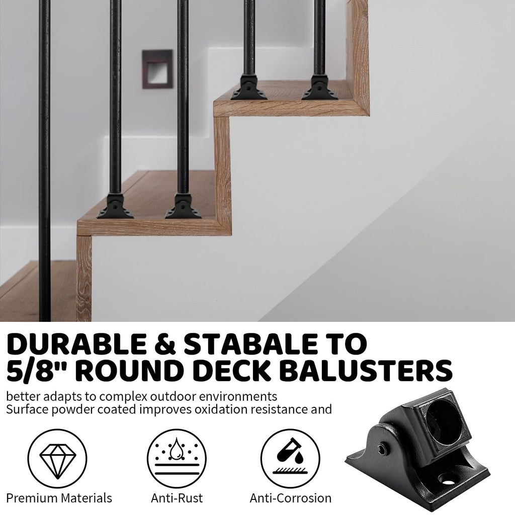 Iron Balusters Swivel Shoes, 0°-180° Rotation Aluminum Alloy Staircases Shoes for 5/8 Inch Round Interior