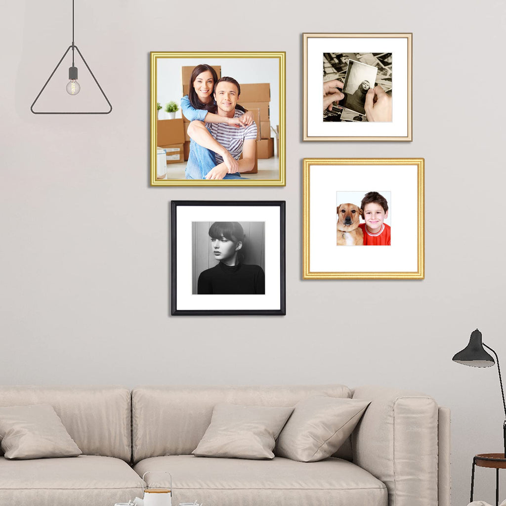 5x5 Black Picture Frames 4Pack, Fits 4x4 Mat, Tabletop & Wall
